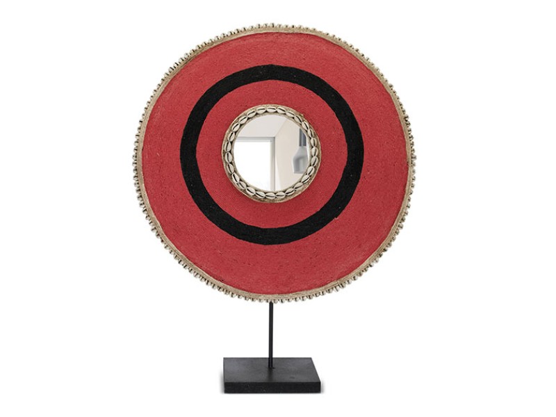 Beaded Shield Mirror Red with Black Circle - with stand